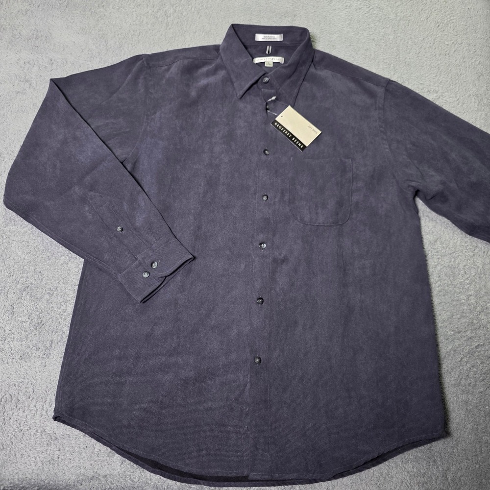 Geoffrey Beene Mens L Button Down Shirt Gray Soft Micro-Corduroy Long Sleeve